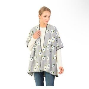 FADIVO NWT Gray 3D Floral Print One Size Open Front Poncho